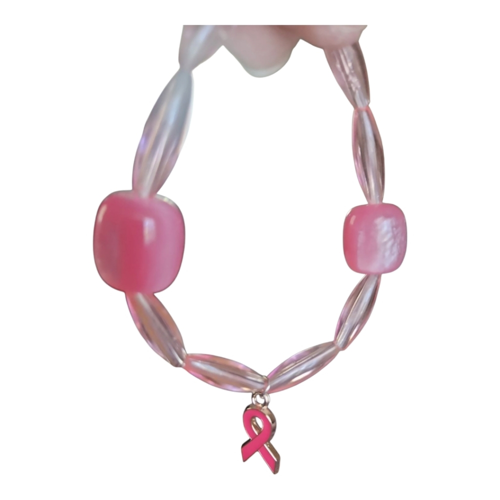 Pink Ribbon Charm Bracelet with Twisted Beads.  2002